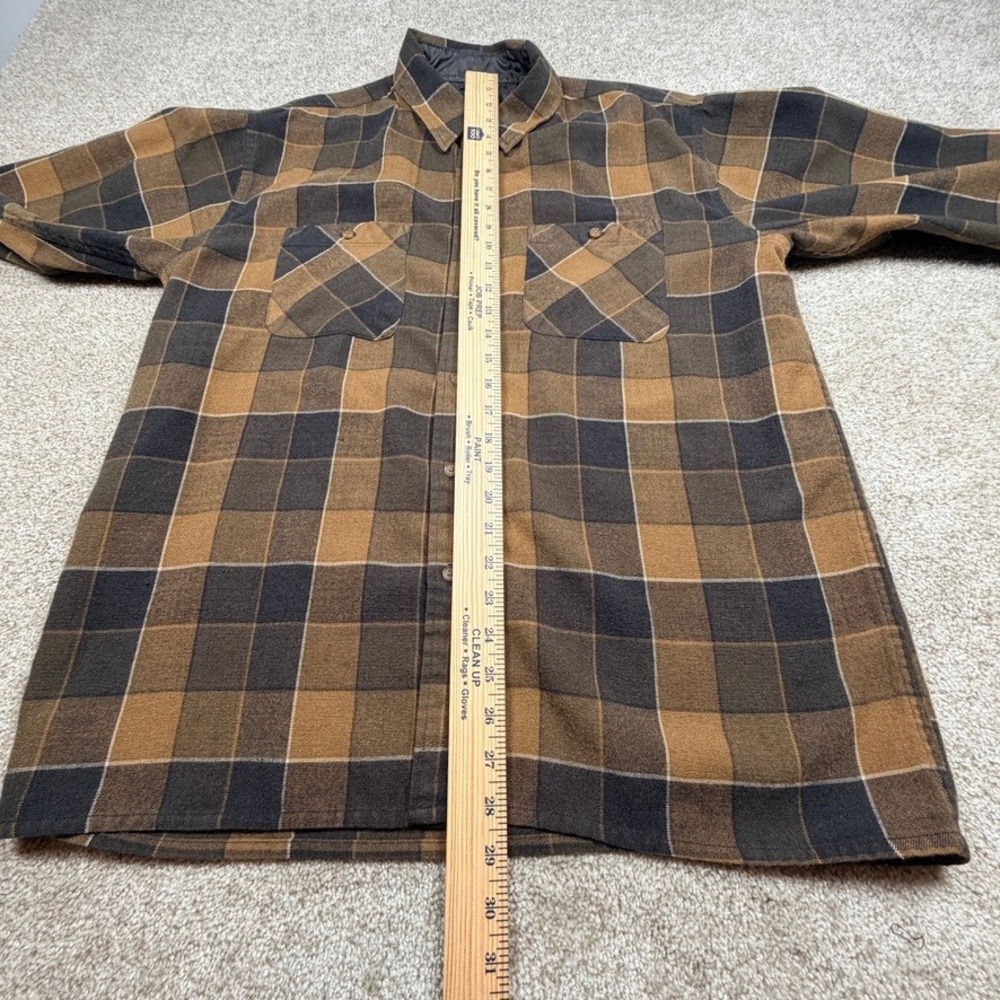 Vintage John Blair Mens Brown Black Plaid Acrylic Button Down Shirt Medium - Picture 5 of 7